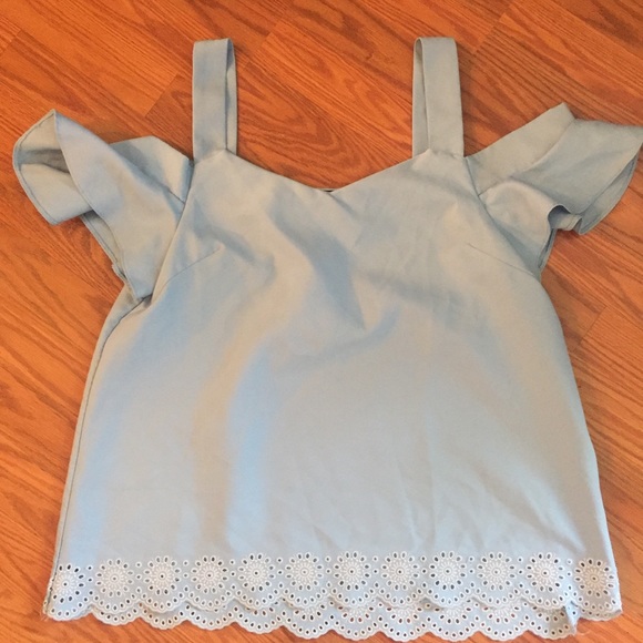 NWOT Blue & White Eyelet Off Shoulder Top Size L - Picture 1 of 8